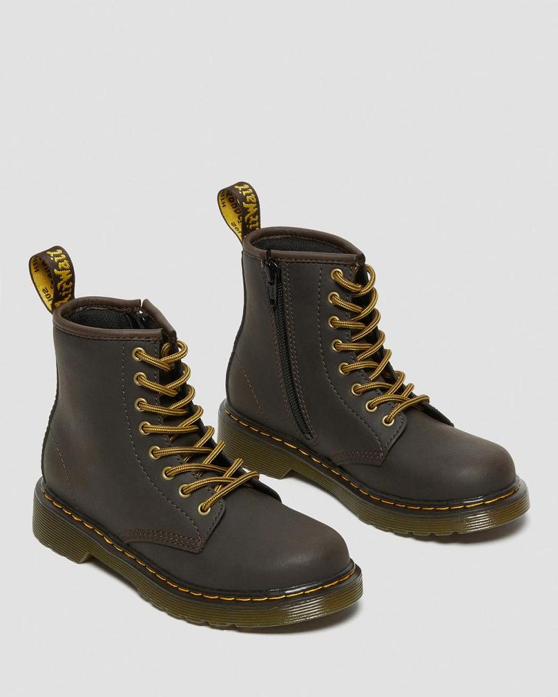 Dr Martens Junior 1460 Wildhorse Leren Veterlaarzen Kinderen Donkerbruin | NL 133PJJ